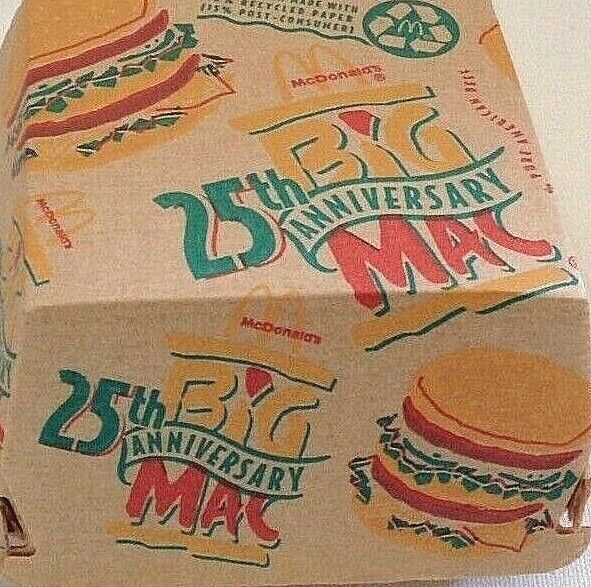 HARD TO FIND, MINT McDonald\'s Big Mac 25th Anniversary Box - NO GREASE STAINS