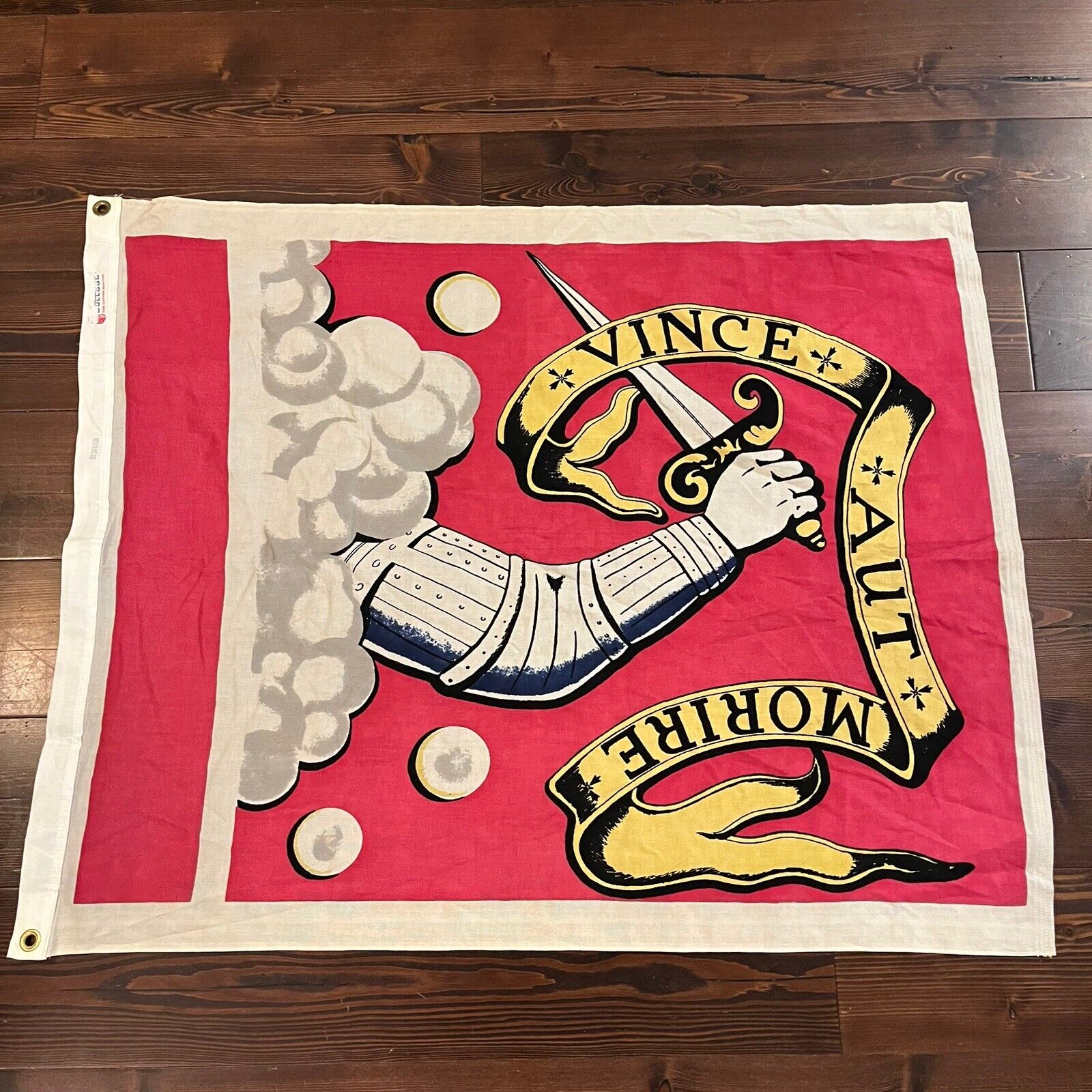 Vintage  Bedford Flag Vince Aut Morire Banner Bulldog 100% Cotton Bunting