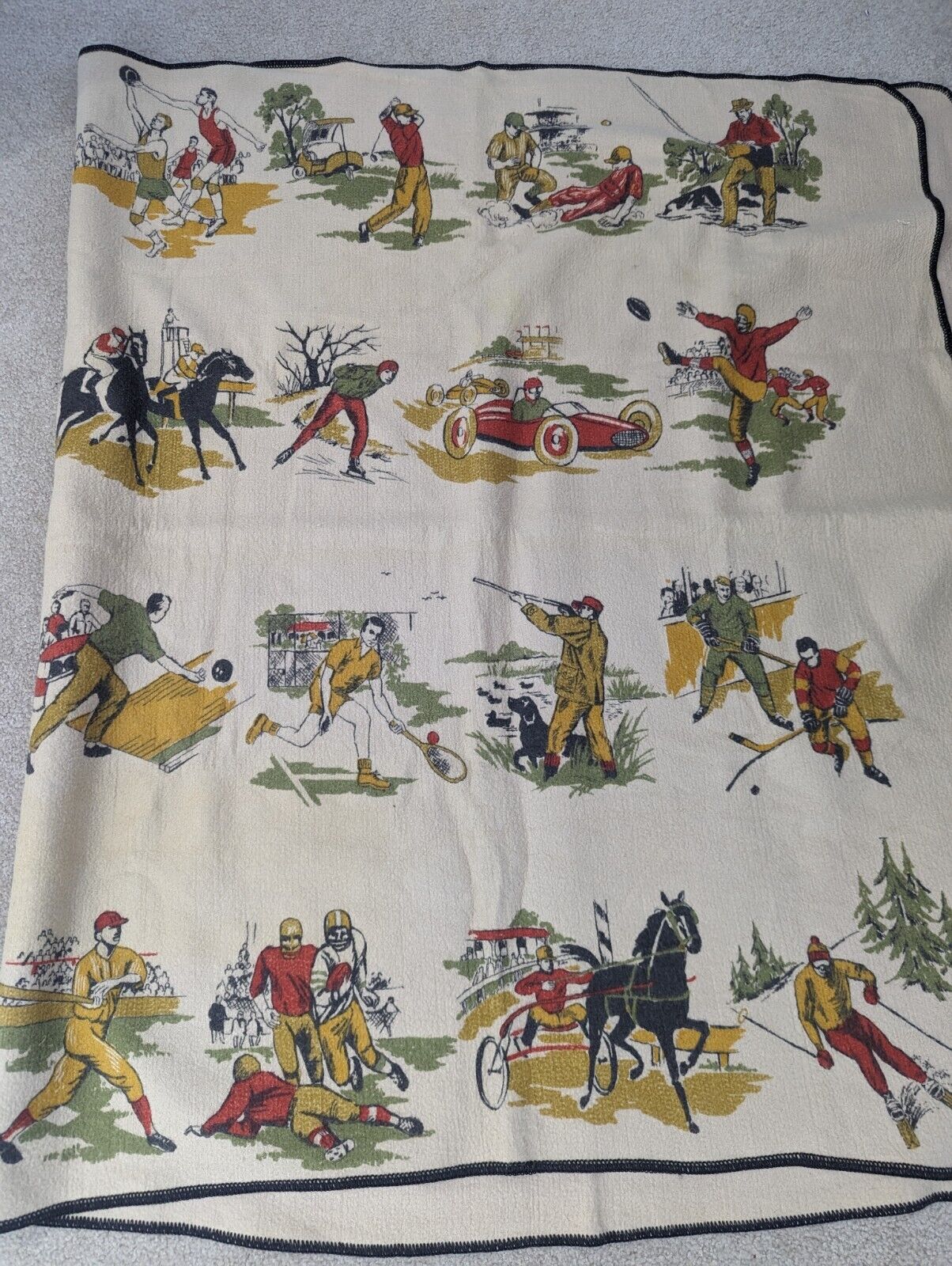 Vtg Chatham Fiberwoven Sports Theme Blanket Rare 46x82 