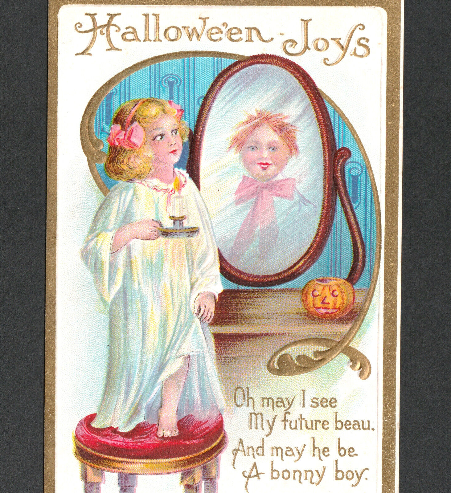 Halloween Joys 1911© Mirror Candle Future Love Girl & Boy Stecher 226 A Postcard