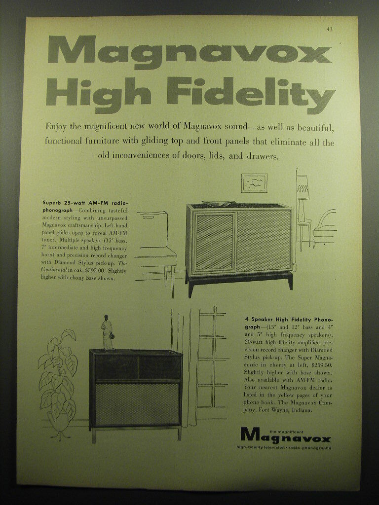 1957 Magnavox Ad - Continental Radio-phonograph and Super Magnasonic