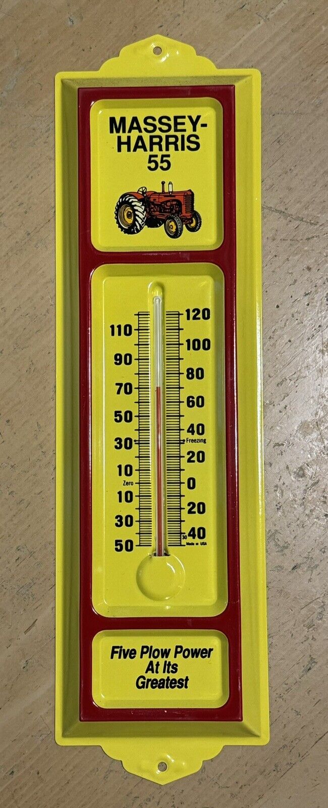 MASSEY - HARRIS 55 TRACTOR METAL THERMOMETER Five Plow Power USA - Old Stock