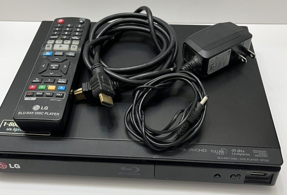 LG Blu-Ray Disc DVD Player BP380 + Power Cord + Remote + HDMI Cord Works