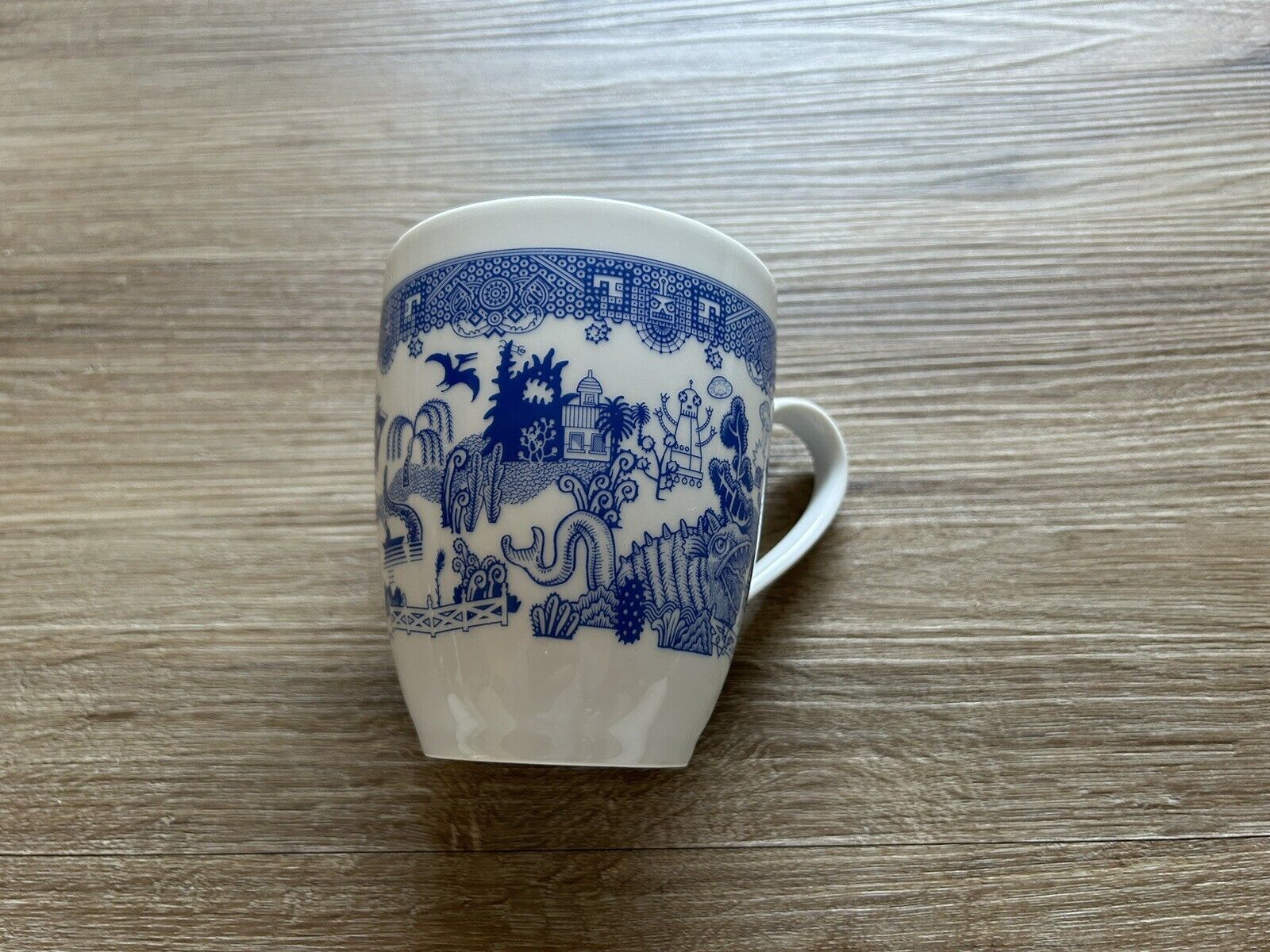 Vintage Calamityware Don Moyer Blue & White 12 oz. Mug Made in Poland