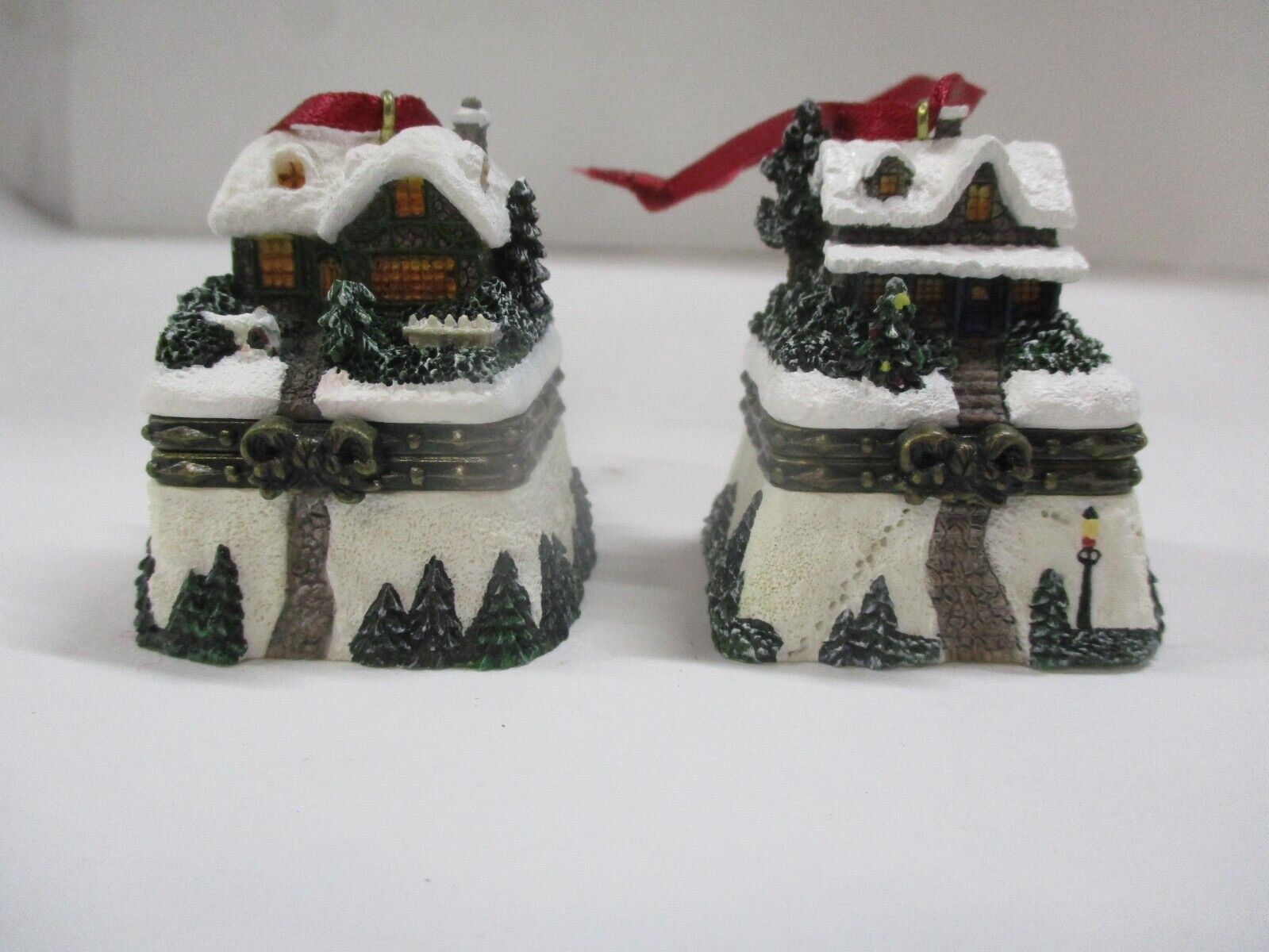 Vintage Thomas Kinkade Christmas Cottage and Eve Trinket Box Ornaments