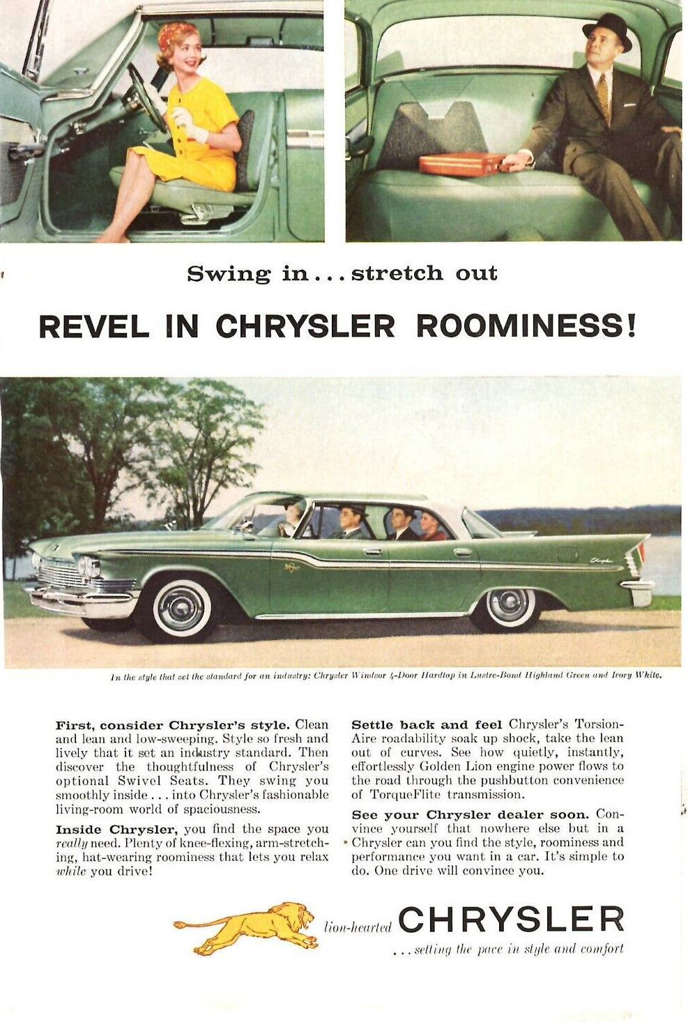 1959 Print Ad Chrysler Windsor 4-Door Hardtop in Lustre-Bond Highland Green