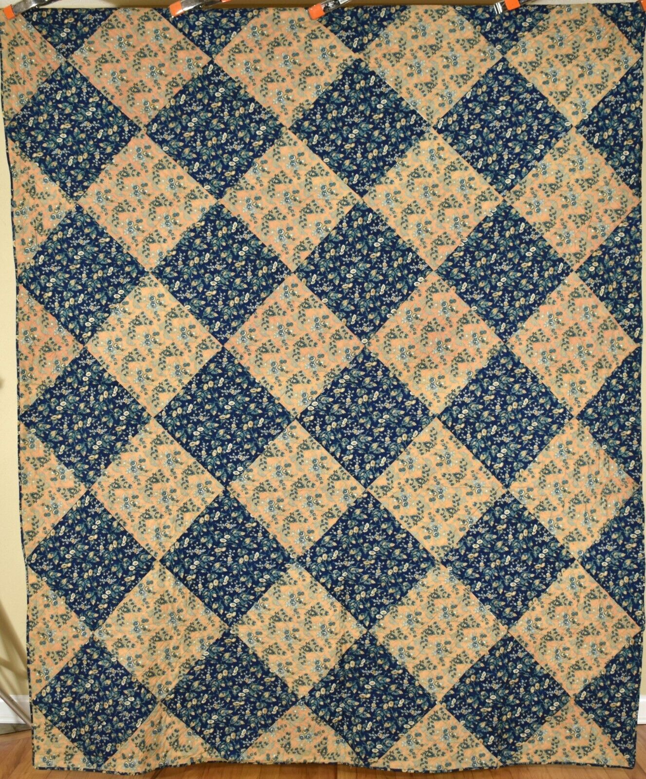 VERY EARLY 1830's Checkerboard / One Patch Antique Quilt ~BRILLIANT BLUES