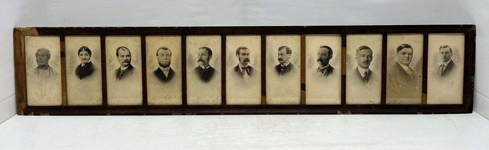 Antique Framed Panoramic Family Photograph Father Mother and 9 Sons, Howell, MI