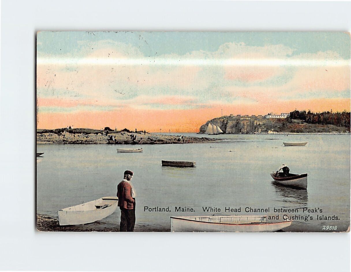 Postcard White Head Channel Between Peak\'s & Cushing\'s Islands Portland Maine