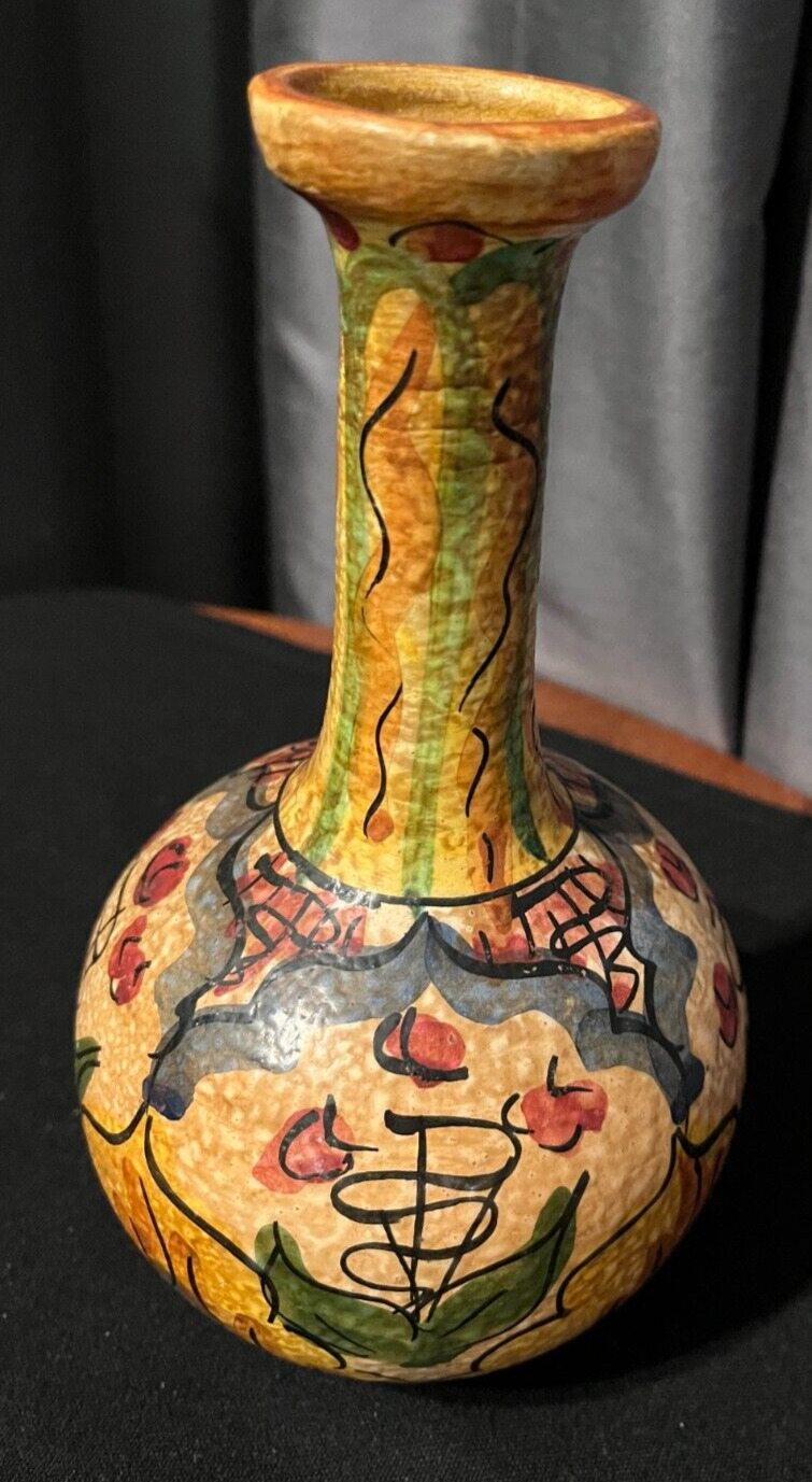 Italian Ceramica Ericina Hand Painted Bud Vase-Cylinder Top and Potbelly Bottom