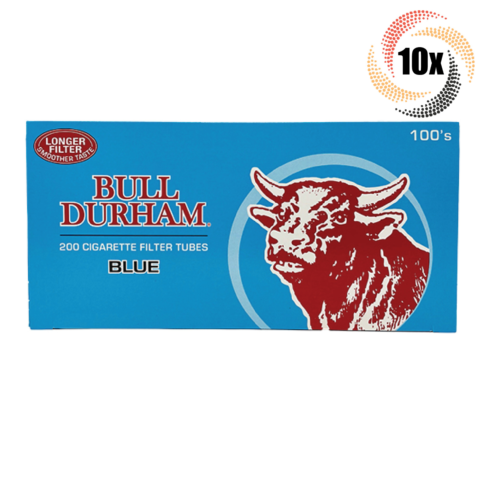 10x Box Bull Durham Blue Light 100MM 100's ( 2,000 Tube ) Cigarette Tobacco RYO