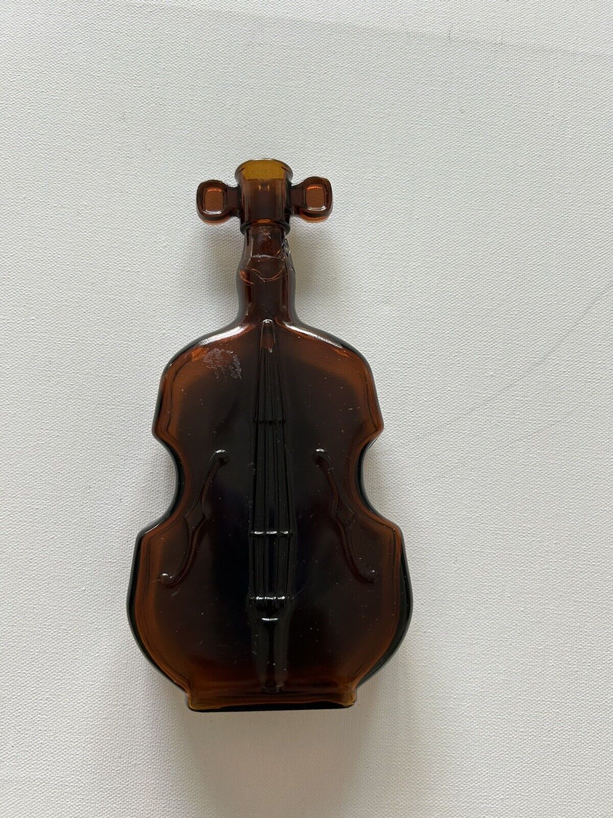 Nice Antique Brown Violin Cello Glass Bottle Bud Vase Handmade 8 in HTF Vintage