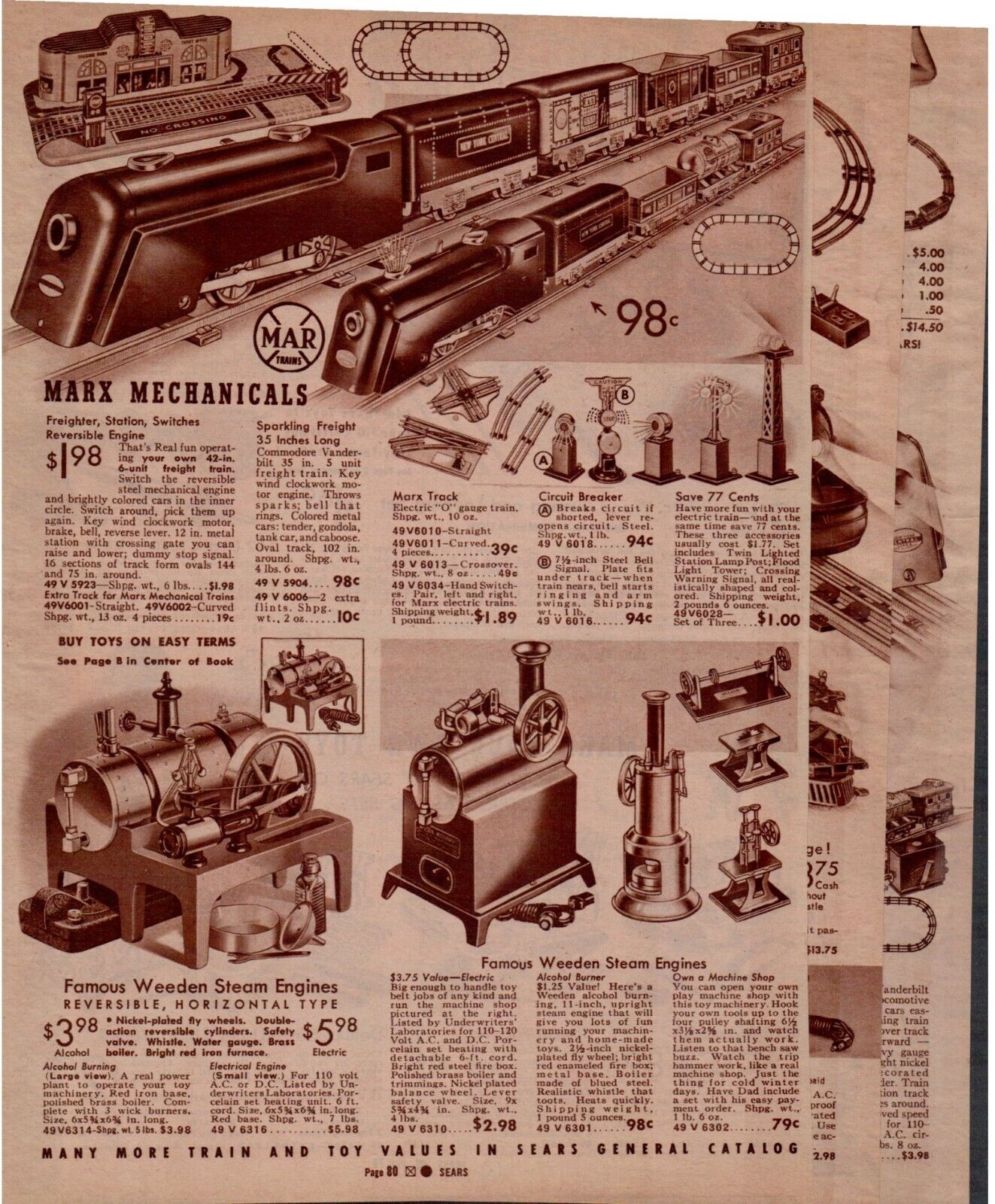 Late 1930\'s Sears Catalog Page #79-84 Lionel and Marx Electric Train Set Toys