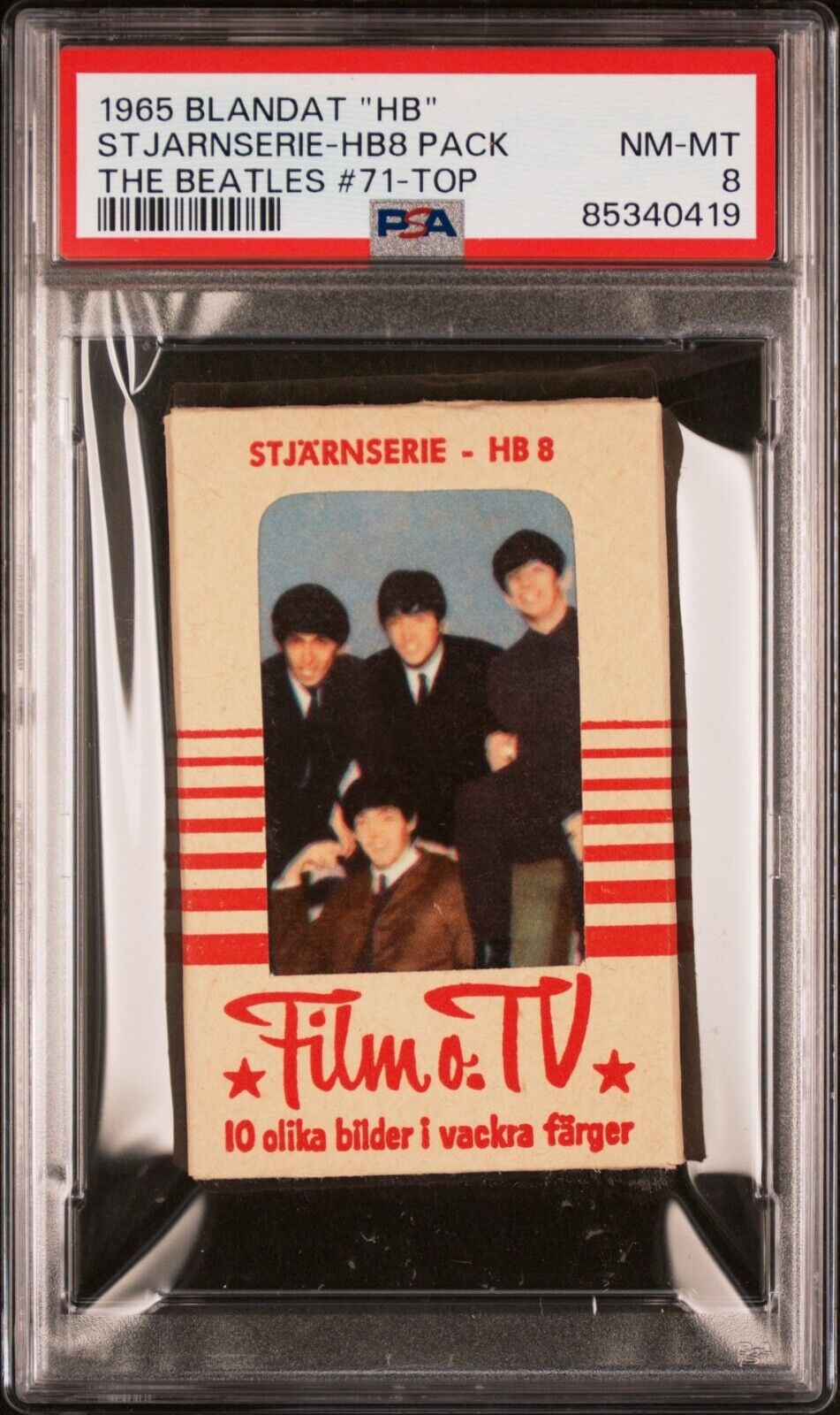 1965 Dutch Gum PACK  #71 THE BEATLES.  GRADED  12 CARD  PACK PSA 8  POP 2