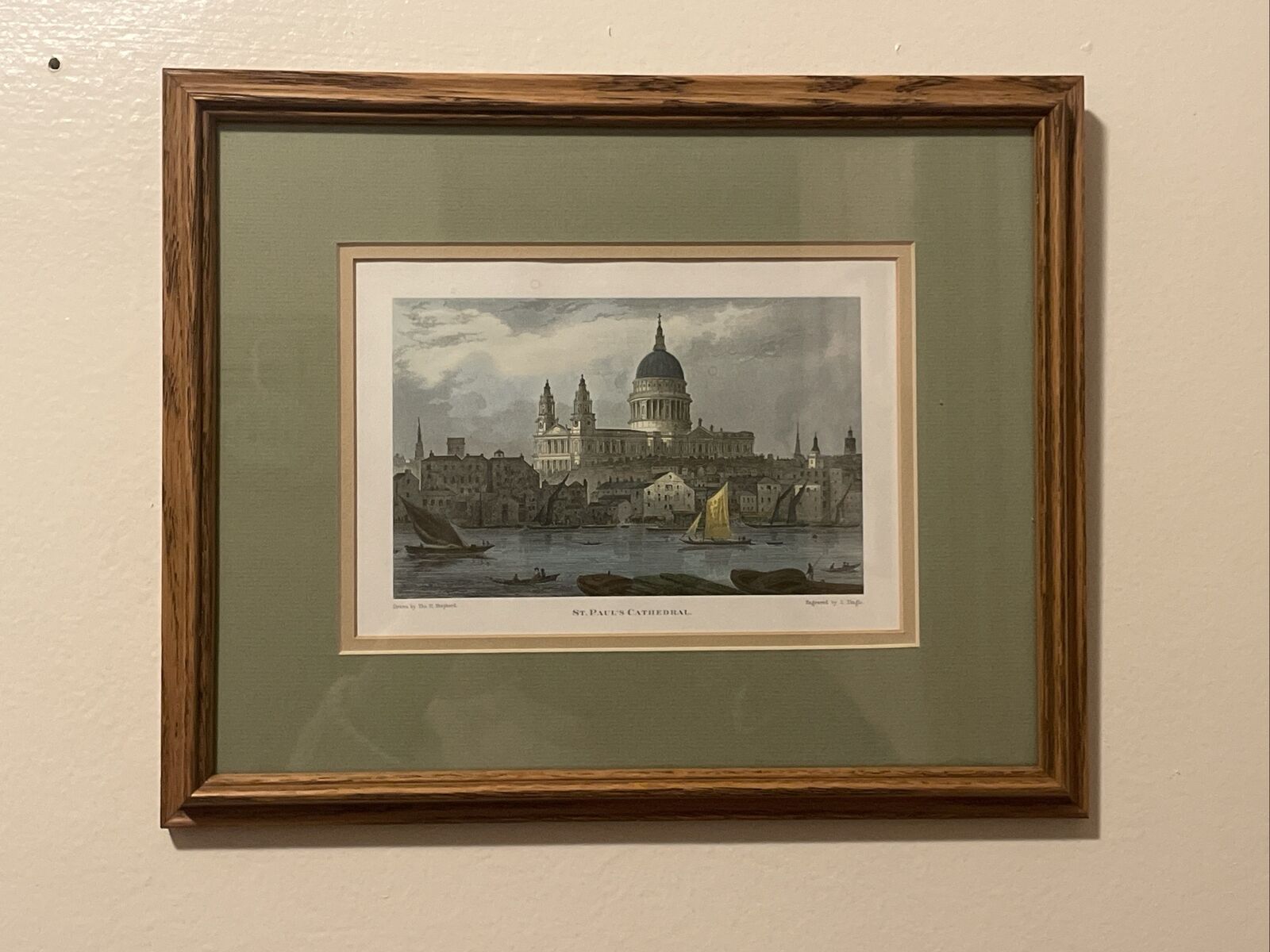 ST.Paul’s Cathedral, bankside view, London 1886 Vintage antique 16”x10.5” frame