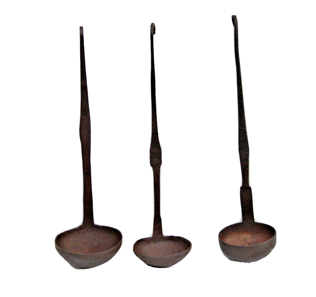 3 Pcs Set Handmade Old Vintage Traditional Indian Soup Ladle/Spoon Collectible
