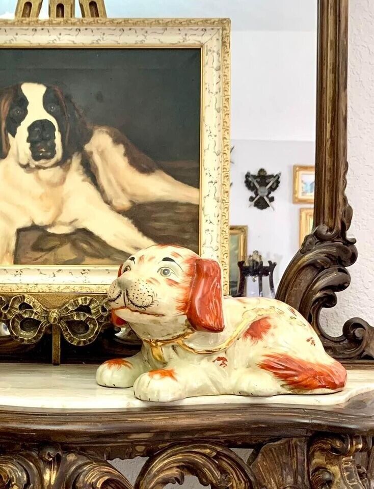Statue Dog Large RARE  vintage Staffordshire Reproduction Single Decor