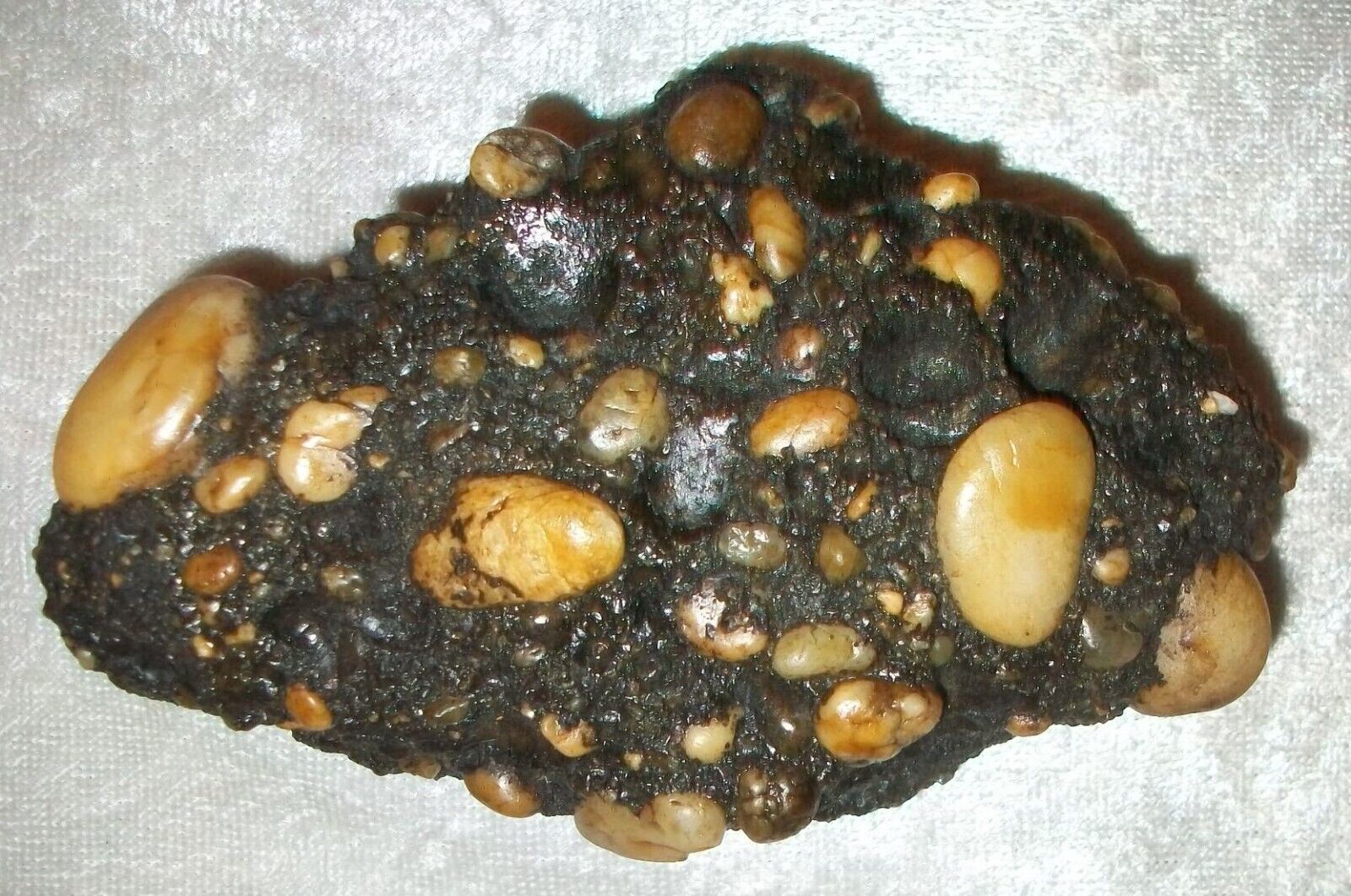 Vintage Conglomerate Black Tar Oil Macadam Pebbles Stones Rocks Paperweight