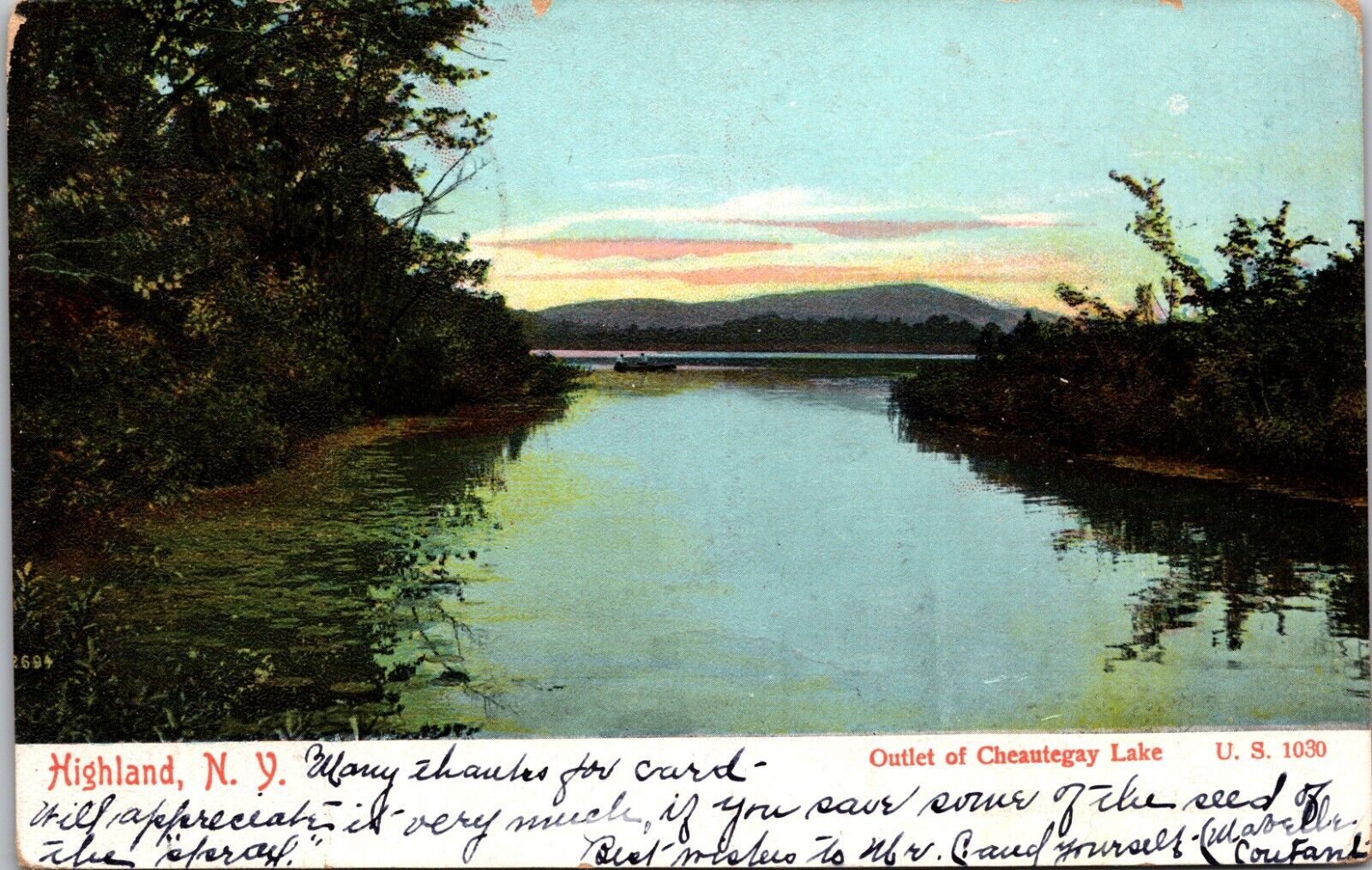 Outlet Of Cheautegay Lake Highland NY - 1906 Posted Postcard