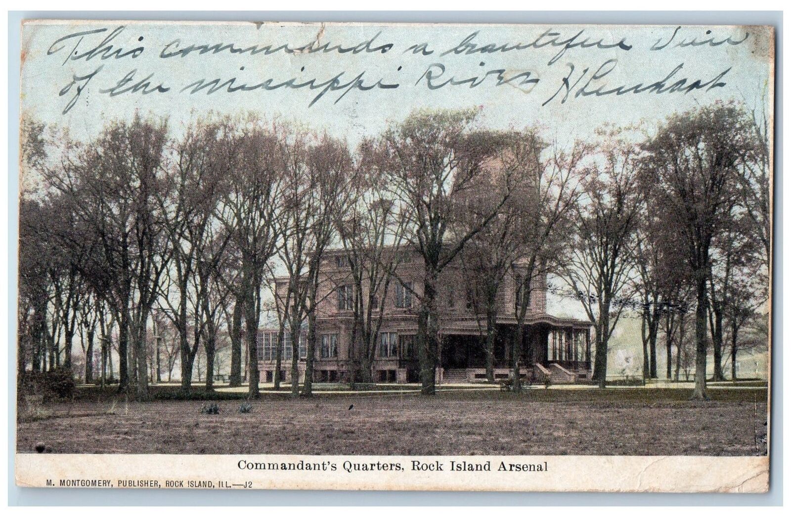 Rockford Illinois IL Postcard Commander\'s Quarters Rock Island Arsenal 1908 Tree