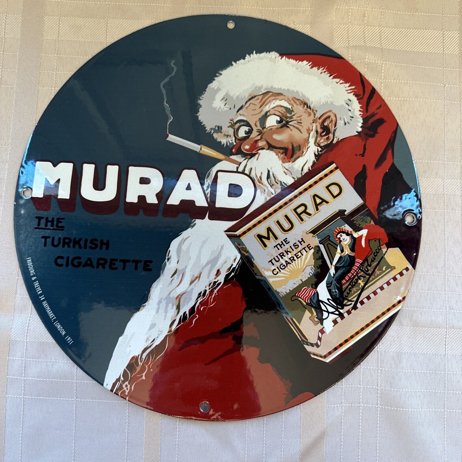 Vintage 1931 Murad Turkish Cigarette Porcelain Sign 