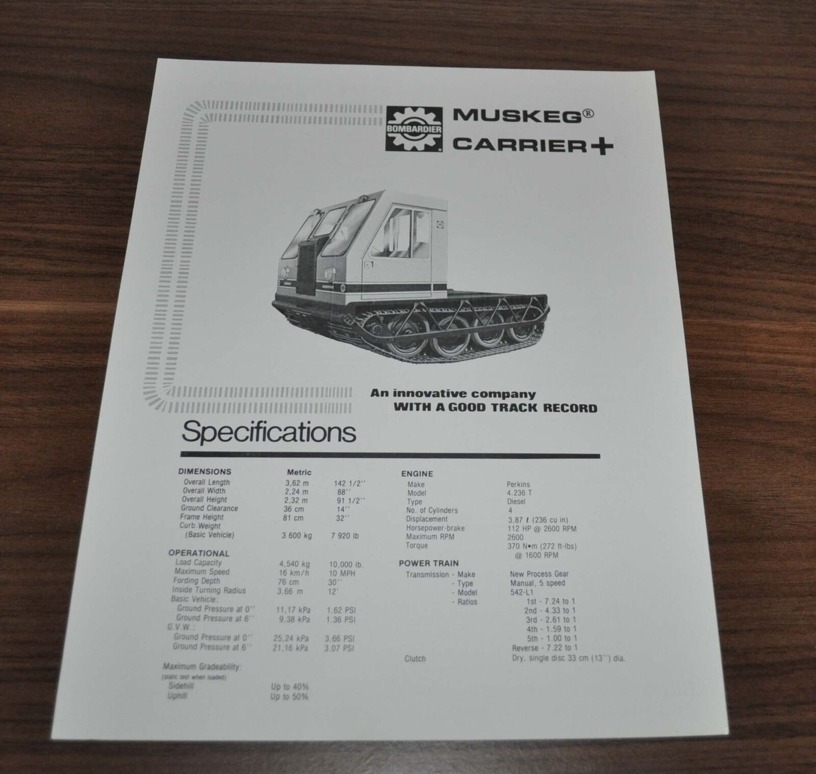 1987 Bombardier Muskeg Carrier + Crawler All Terrain Vehicle Brochure Prospekt