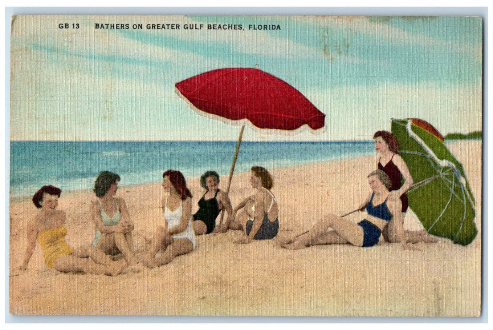 c1950\'s Bathers on Greater Gulf Beaches Florida FL Vintage Unposted Postcard