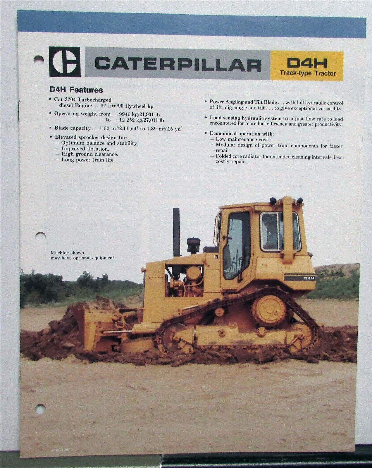 1986 Caterpillar D4H Track Type Tractor Specification Construction Sale Brochure