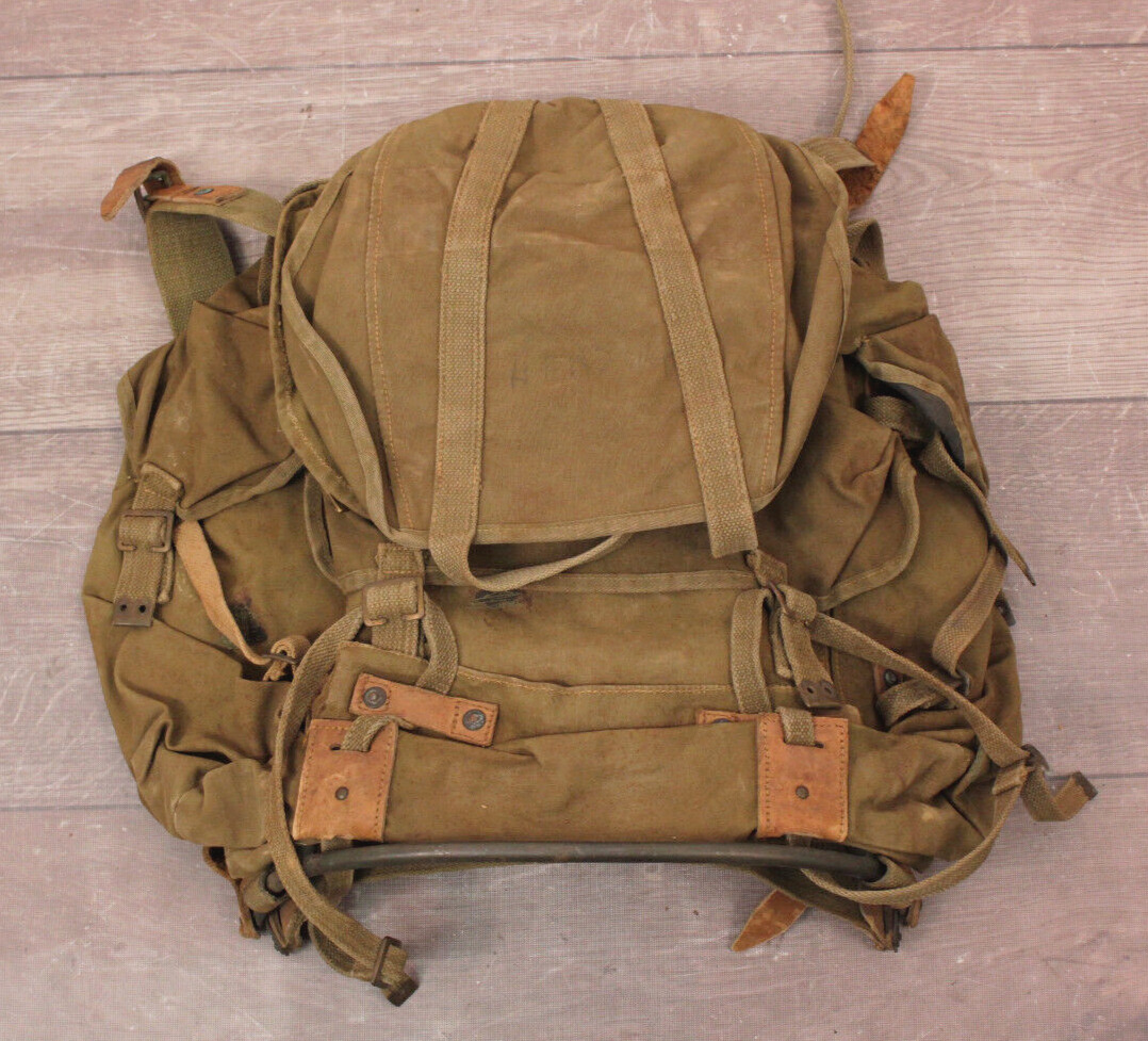 Vtg Late WWII Era British Army Bergen Backpack Rucksack Canvas Military Bag SAS