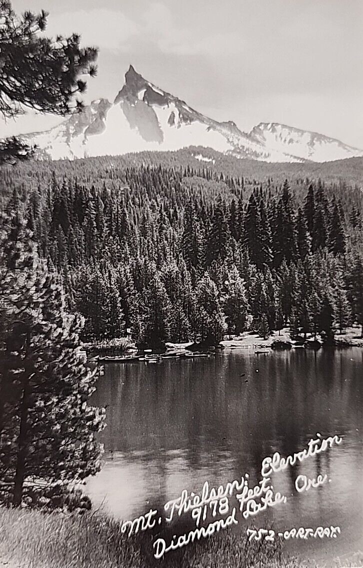 Real Photo Postcard Mt Thielsen Elevation 9178 Ft Diamond Lake Oregon 3 Cent 