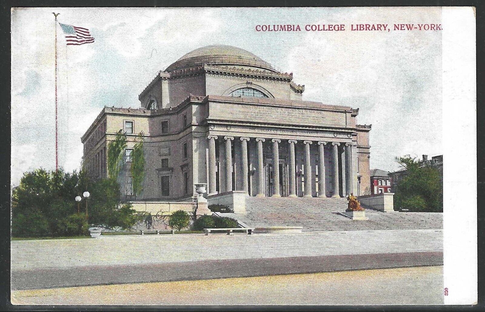 Columbia College Library, Manhattan, New York City, Very Early Postcard, Unused