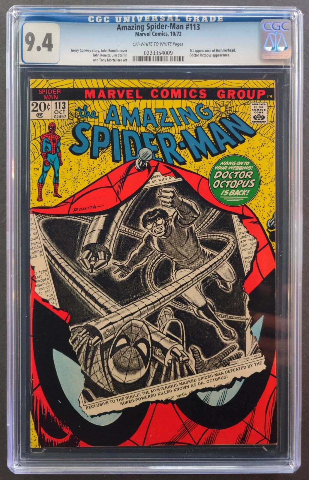 AMAZING SPIDER-MAN #113 CGC 9.4 MARVEL COMICS 1972 - 1ST HAMMERHEAD + DR OCTOPUS