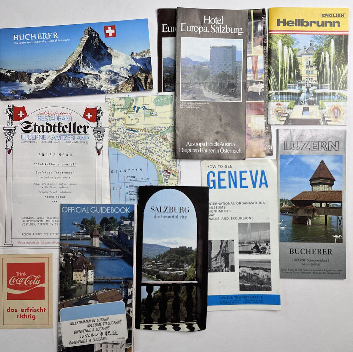 Switzerland Geneva Luzern Hellbrunn Travel Brochure Map Lot 1980s