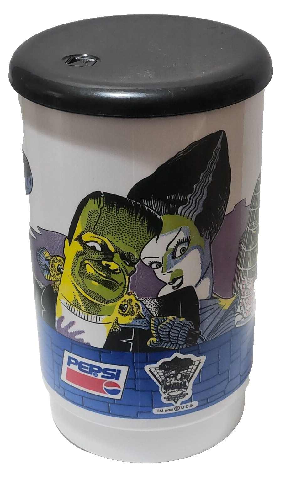 Vintage  Pepsi Universal Monsters  32Oz. Handled Cup w/Lid   ALL YOUR FAVORITES