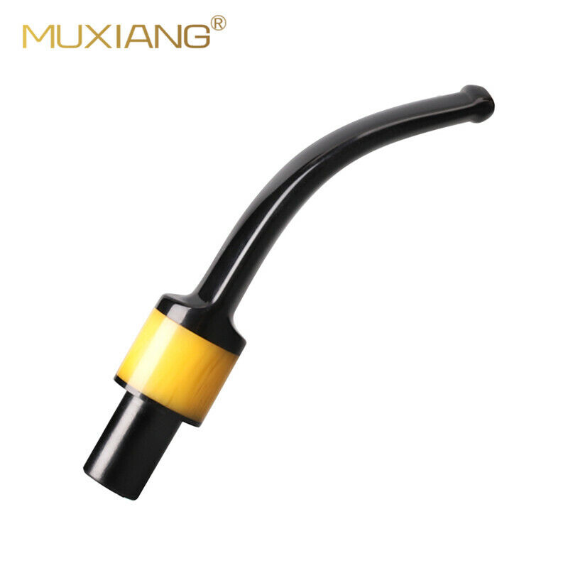 Smoking Pipe Mouthpiece Replacement  Acrylic 8mm Filter Black Amber Bent Saddle 