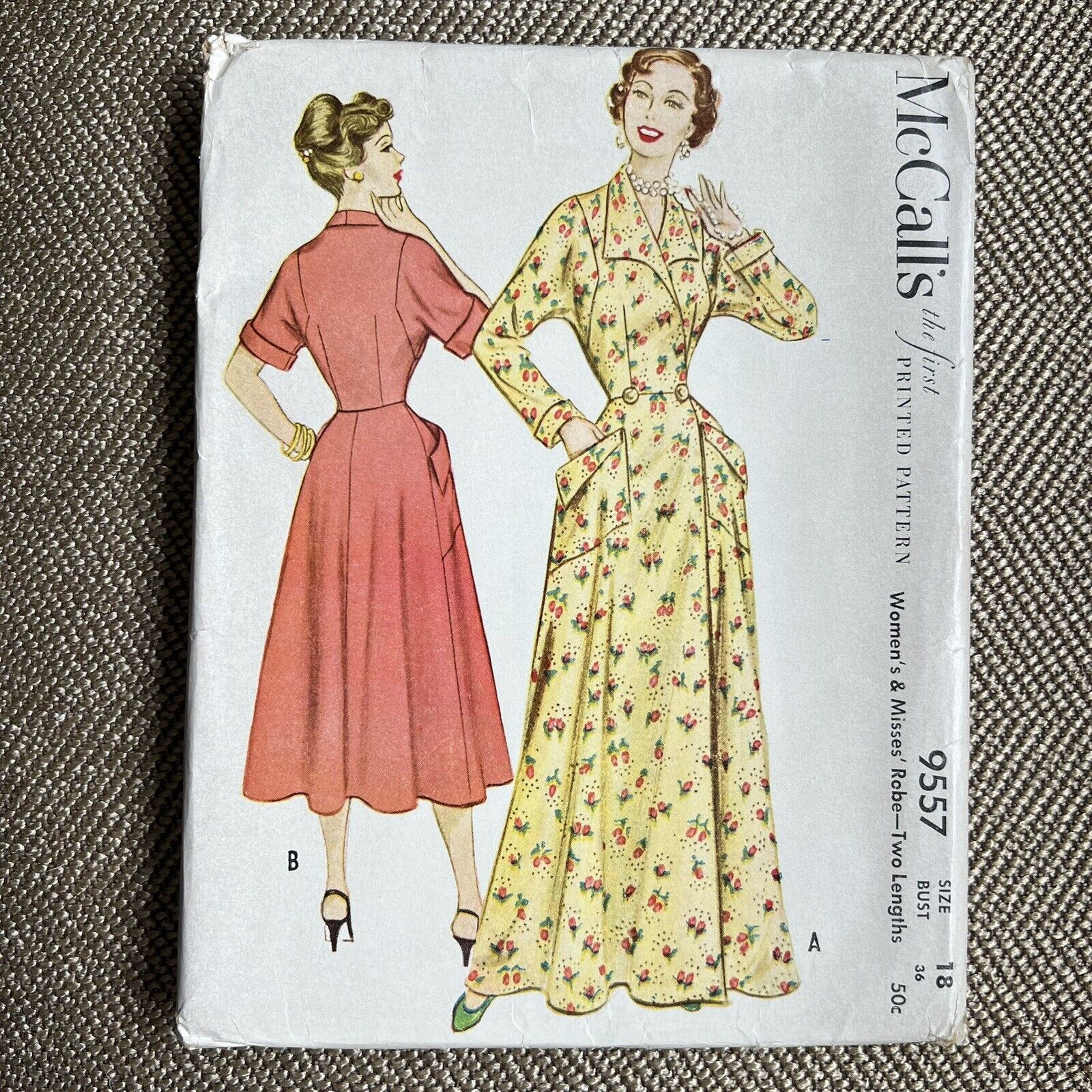 1950s McCall's 9557 House Dress Robe Vintage Sewing Pattern Sz 18 Bust 36 Uncut