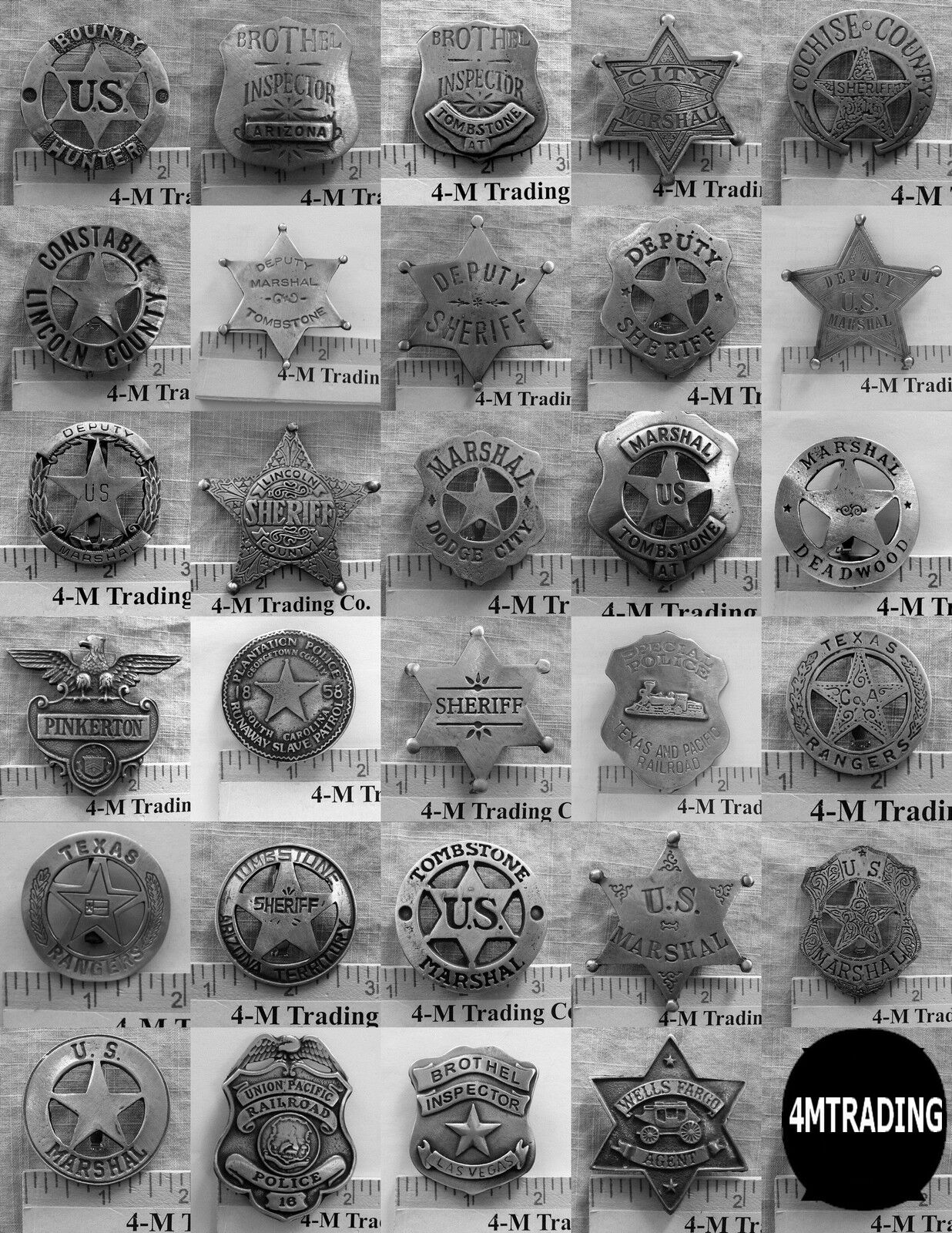 29 DIFFERENT BADGES (FREE SHIPPING) DEPUTY MARSHAL, SHERIFF,  (BADGES OLD WEST)