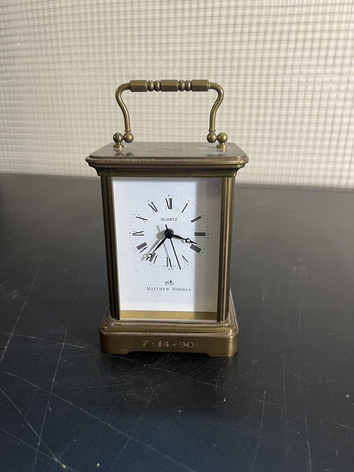 Matthew Norman Vintage Miniature Brass Carriage Quartz Clock Swiss Made Works