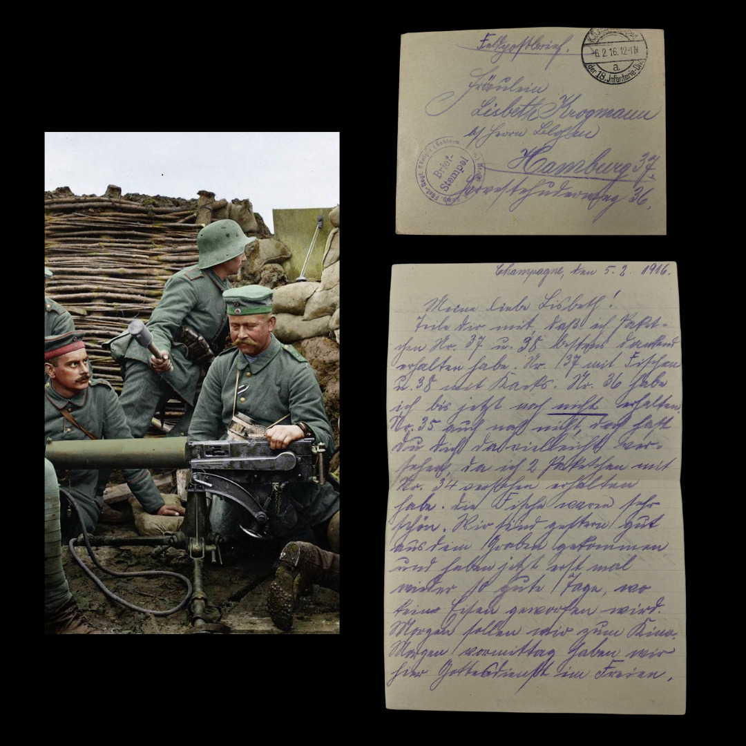 RARE 18th Infantry Division German Soldier's 1916 Handwritten Trench Letter