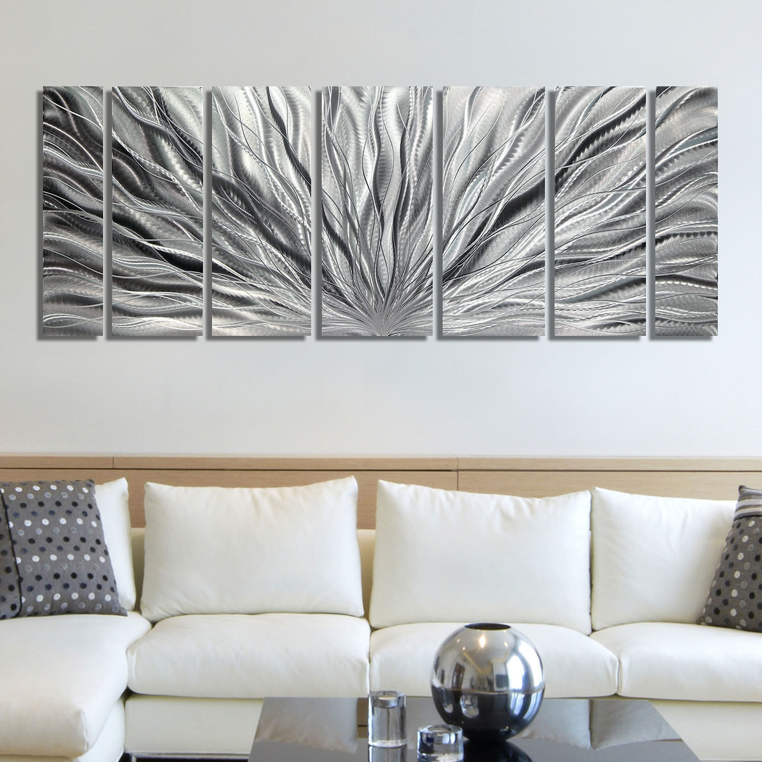 Large Silver Metal Wall Art Abstract Hanging Sculpture Decor for Indoor/Outdoor