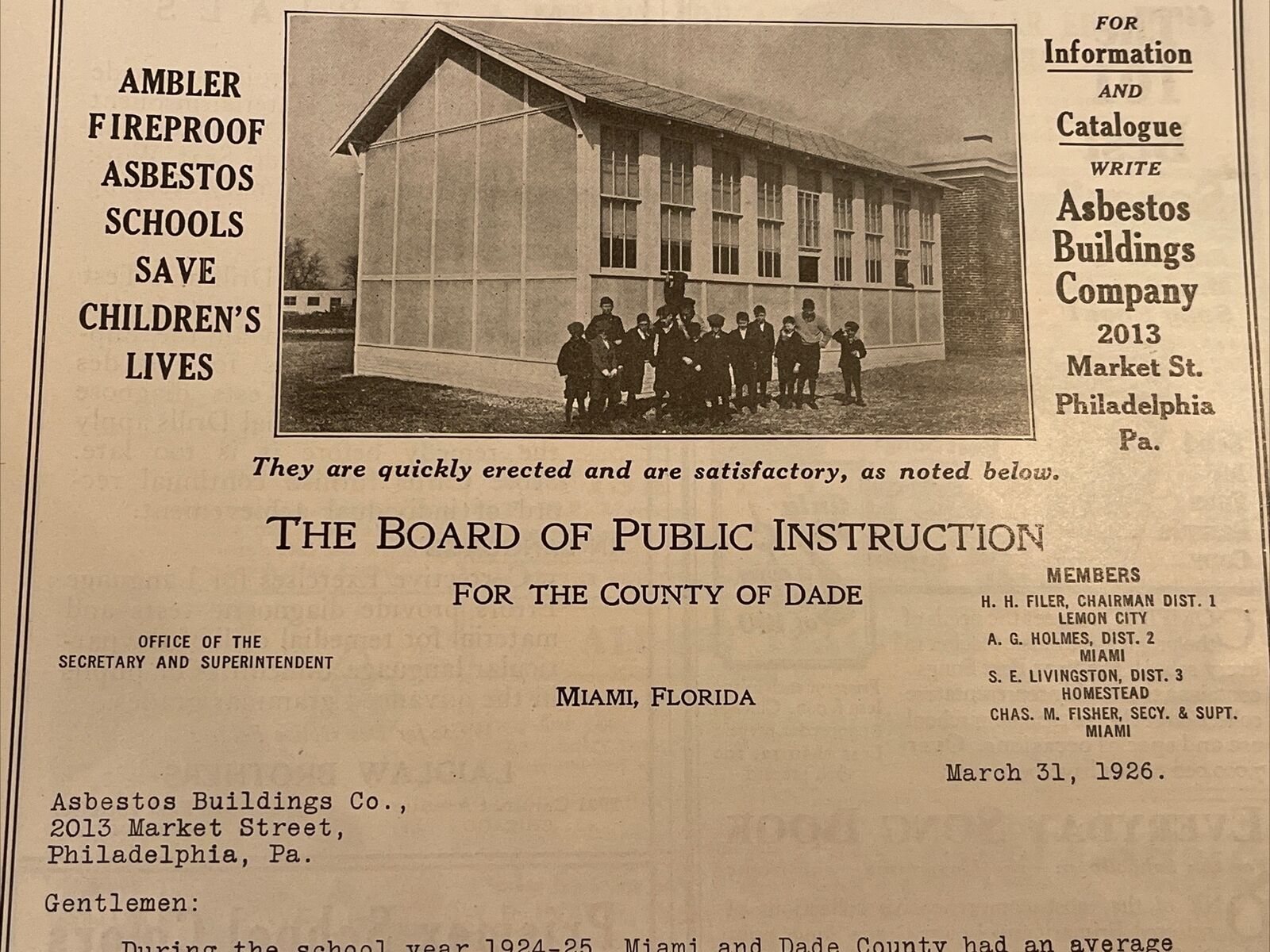 Original 1926 Asbestos Building Company Print Ad Portable School Buildings 