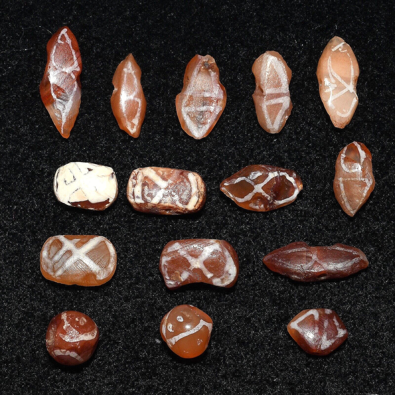 15 Genuine Ancient Near Eastern & Central Asian Etched Carnelian Beads
