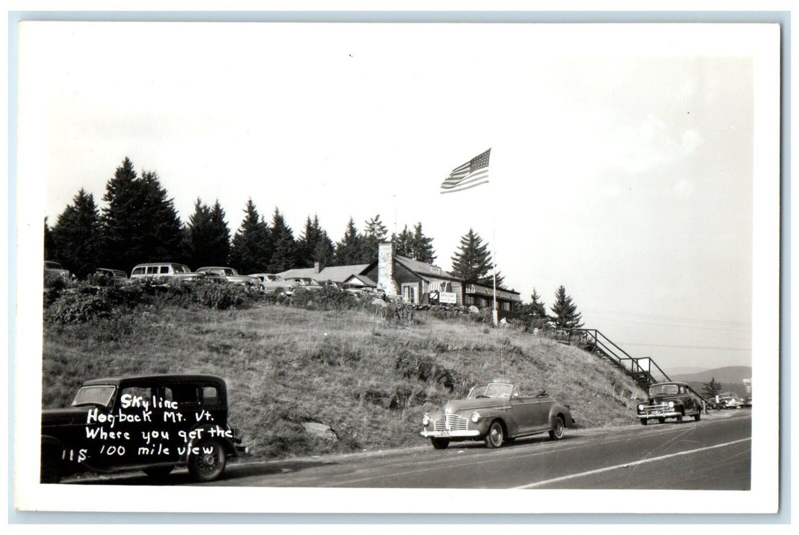 c1940's View Of Skyline Hogback Mt. Vermont VT Cars RPPC Photo Vintage Postcard
