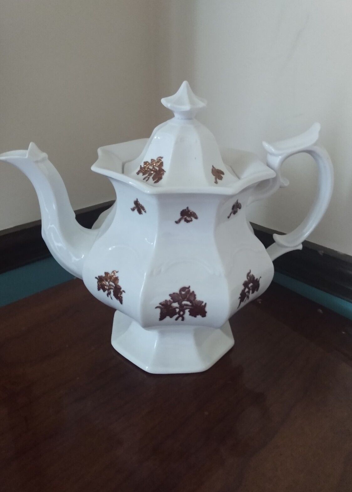 Vintage Adderly Chelsea Large White Porcelain Teapot Coffee Pot Embossed 