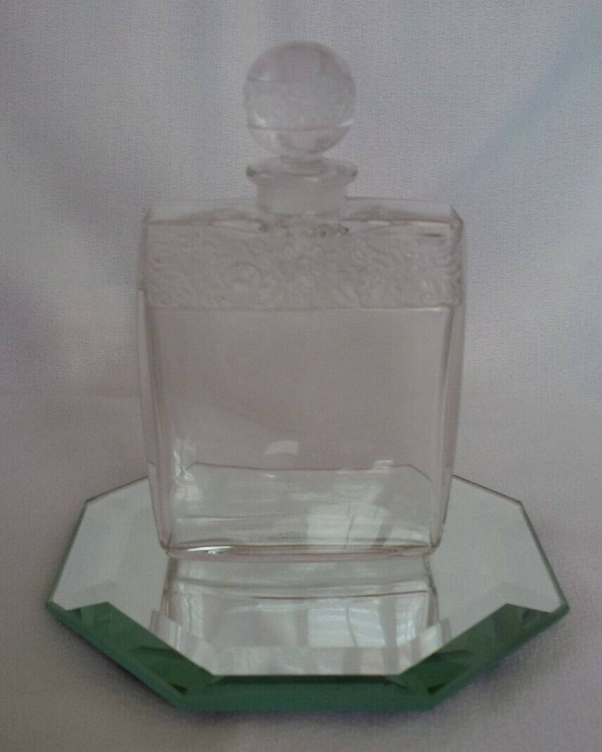 VTG 1930\'s Lionceau Parfums France Clear & Frosted Perfume Bottle With Stopper 