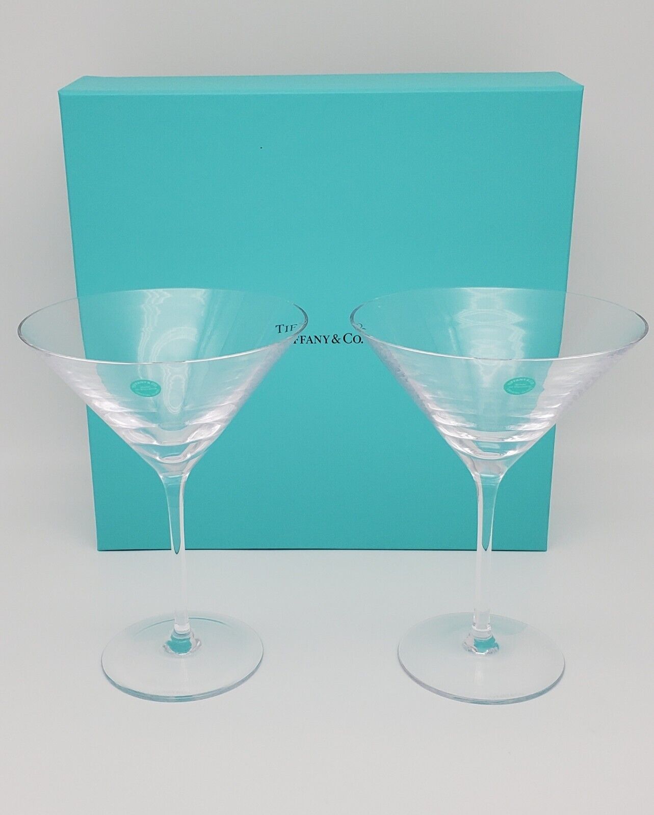 Tiffany & Co. Crystal Glass Martini Glasses (2) Original Packaging/Box