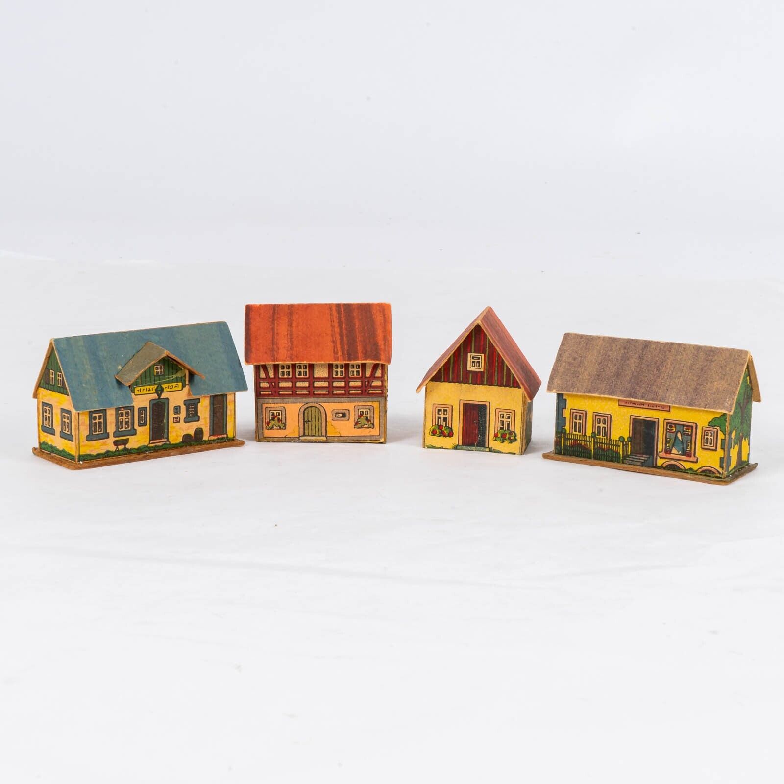 Lot of 4 Antique Erzgebirge Putz Miniature Village Houses Buildings Germany