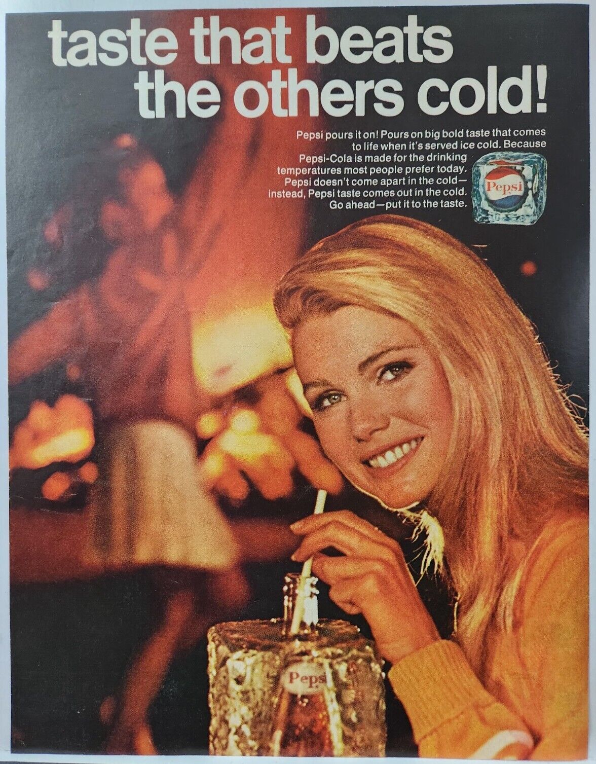 1968 Pepsi Cola Pretty Blonde Vintage Print Ad Man Cave Poster Art 60\'s