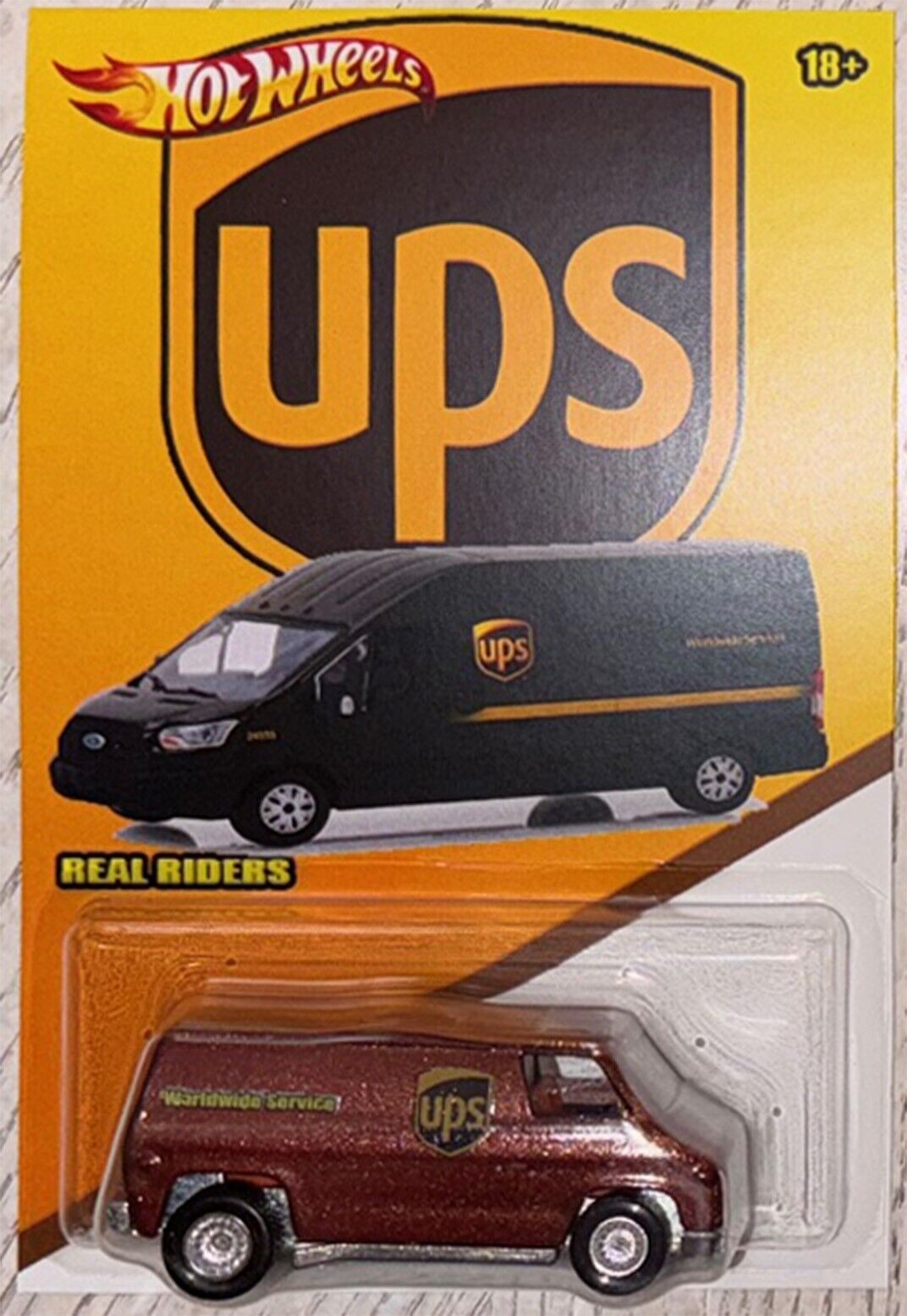 Brown Super Van Custom Hot Wheels Car w/ Real Riders UPS Series