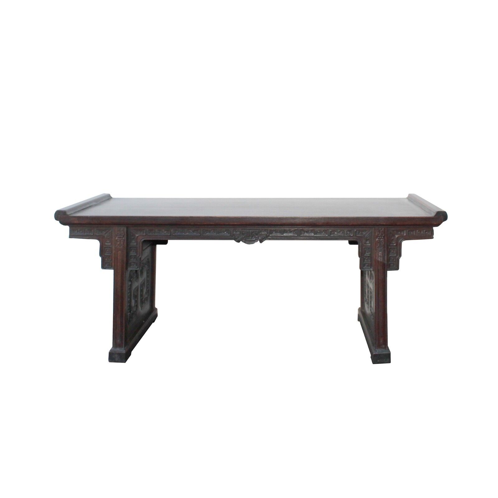 Brown Rosewood Oriental Ru Yi Carving Rectangular Display Table Stand cs4530